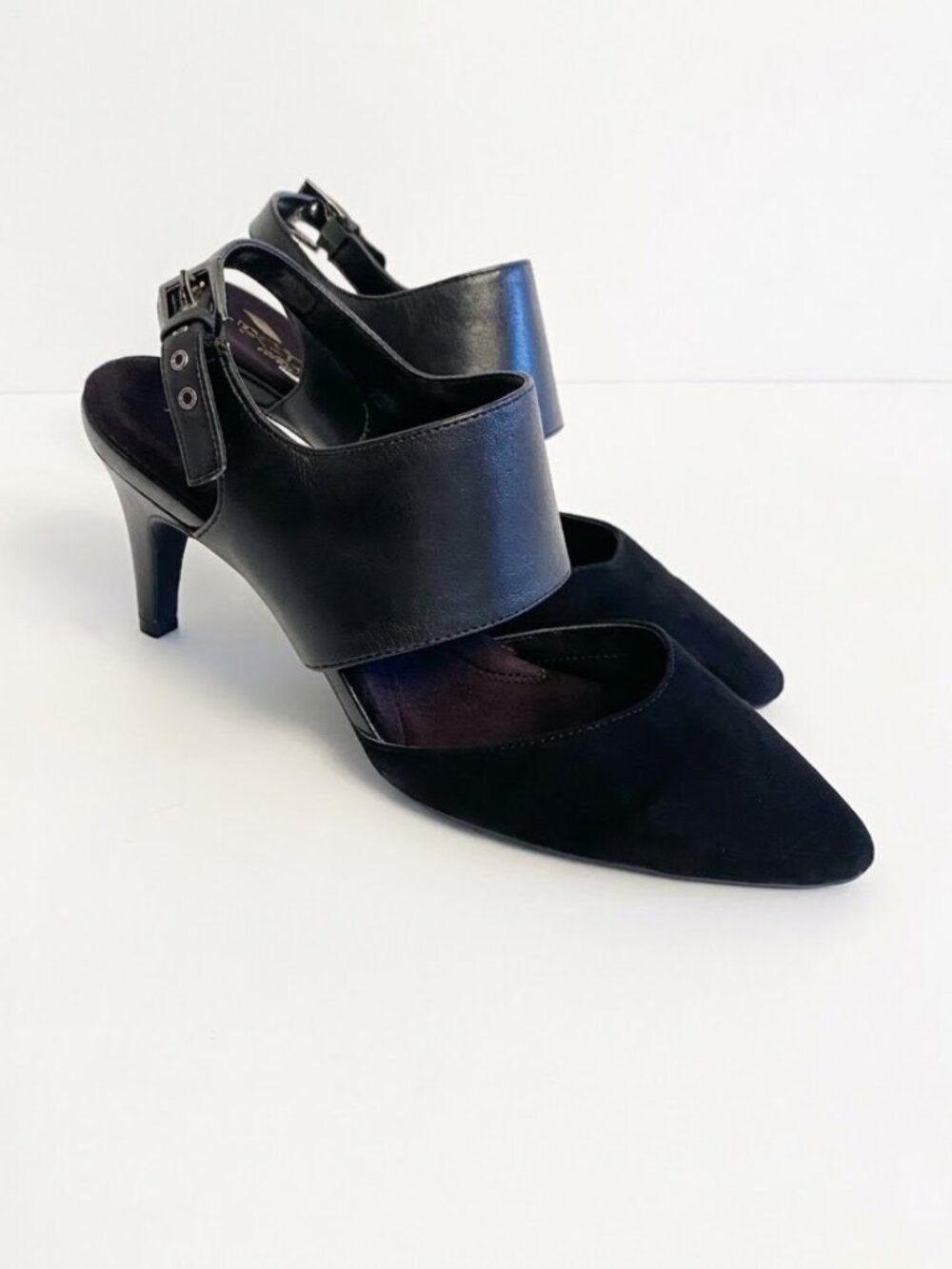 Aerosoles Exit Lane Black Suede & Leather Slingback Heels Sz 10 Med